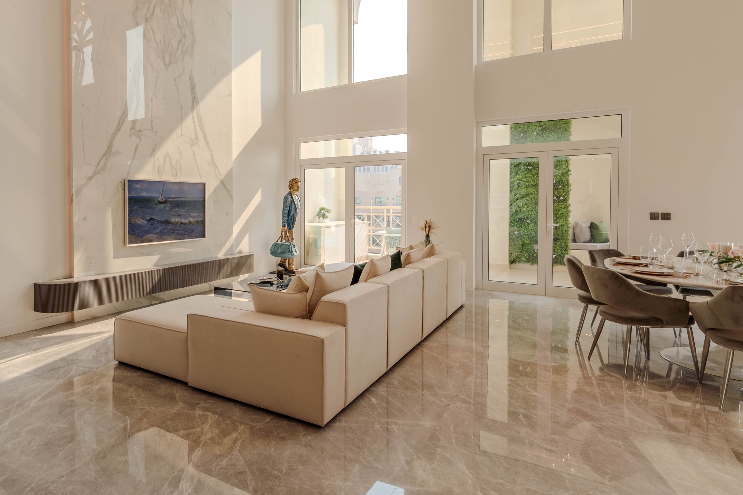 Completed Palm Jumeirah penthouse living and dining renovation